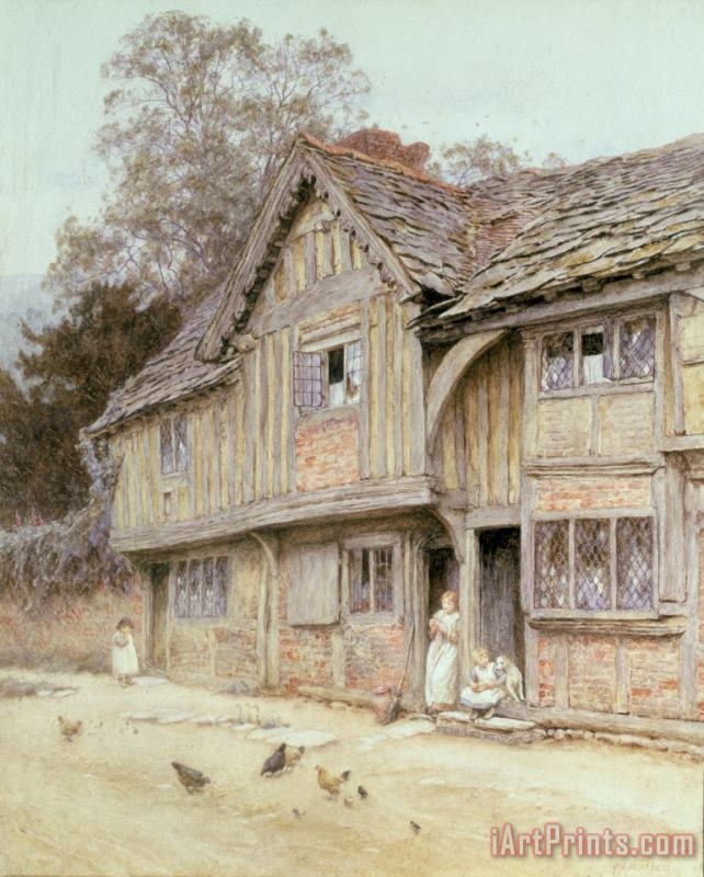 Helen Allingham Outside a Timbered Cottage Art Print