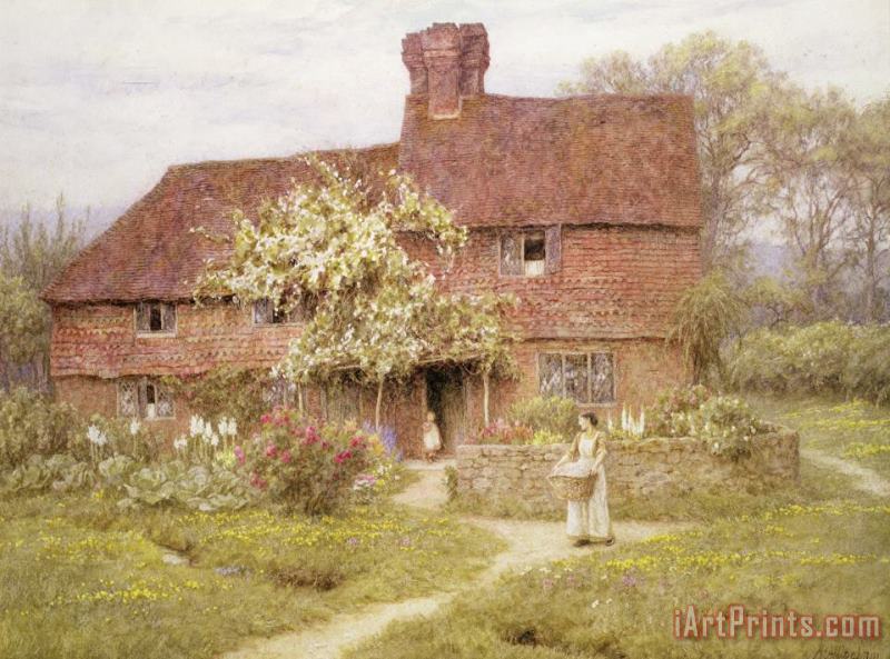 Rose Cottage painting - Helen Allingham Rose Cottage Art Print