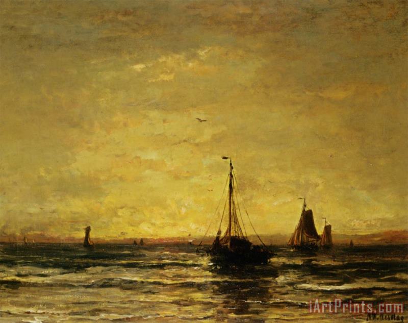 Hendrik Willem Mesdag The Return of The Fleet at Sunset Art Painting