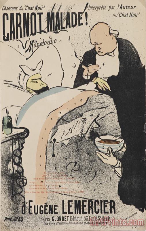 Henri de Toulouse-Lautrec Music Sheet for Carnot Malade (sick Preisdent Carnot) Art Print