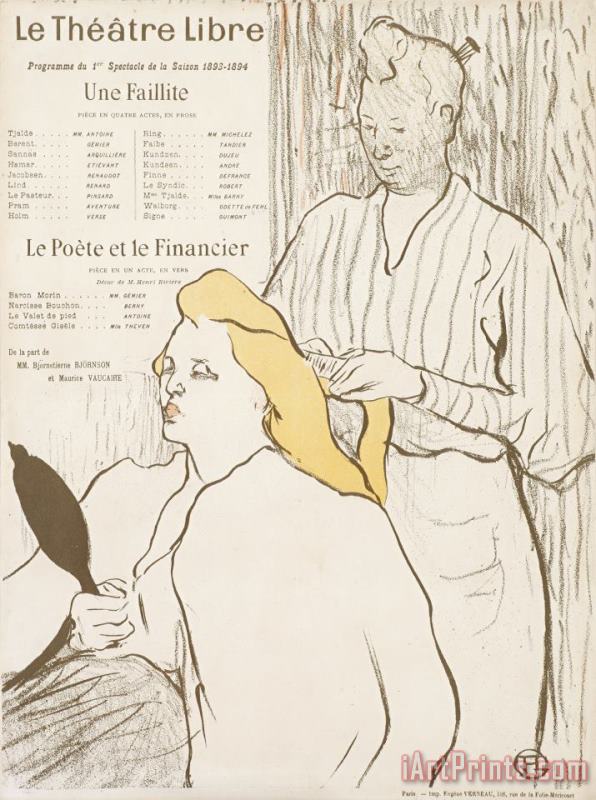 Henri de Toulouse-Lautrec Program for Le Theatre Libre Presentation of Une Faillite (a Failure) Art Print