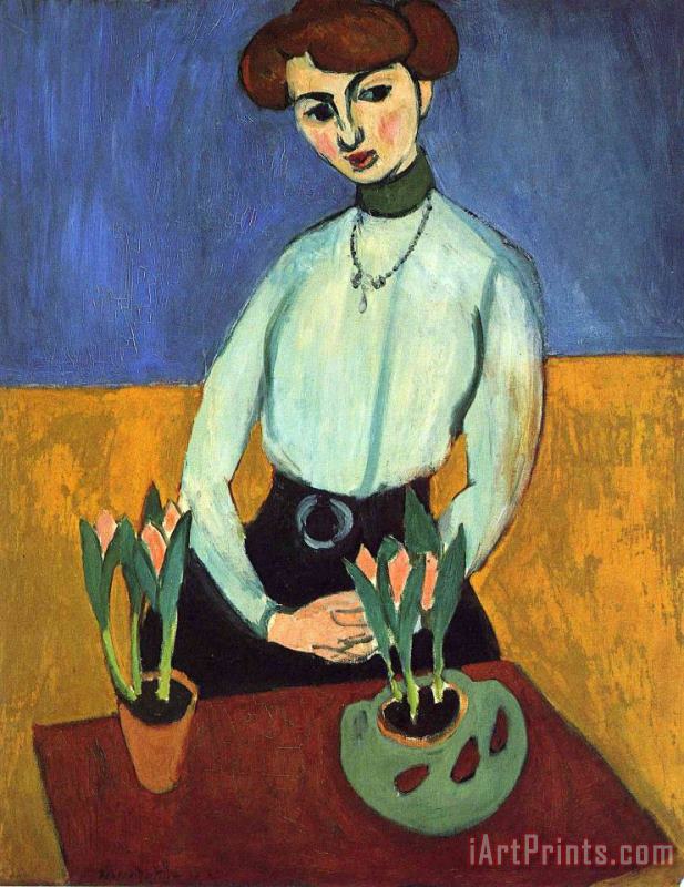 Girl with Tulips 1910 painting - Henri Matisse Girl with Tulips 1910 Art Print