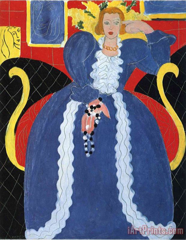 Woman in Blue Or The Large Blue Robe And Mimosas 1937 painting - Henri Matisse Woman in Blue Or The Large Blue Robe And Mimosas 1937 Art Print