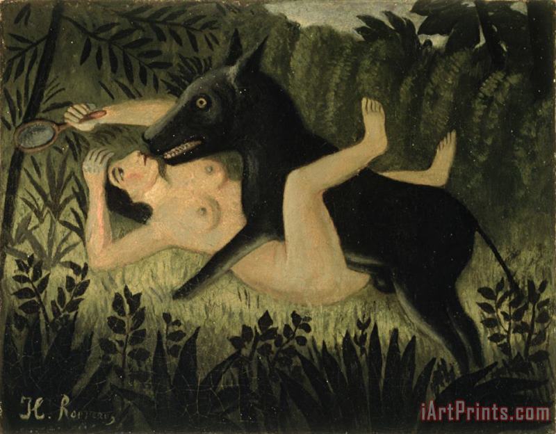 Beauty And The Beast painting - Henri Rousseau Beauty And The Beast Art Print