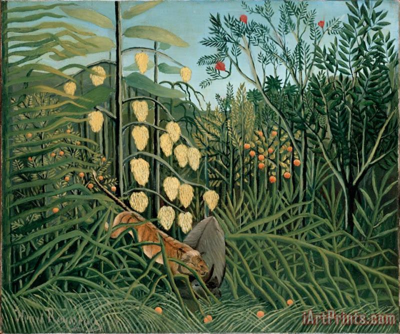 Henri Rousseau In a Tropical Forest. Struggle Between Tiger And Bull Art Print