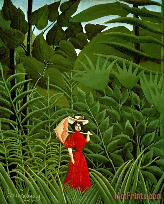 Henri Rousseau Woman In Red In The Forest Art Print