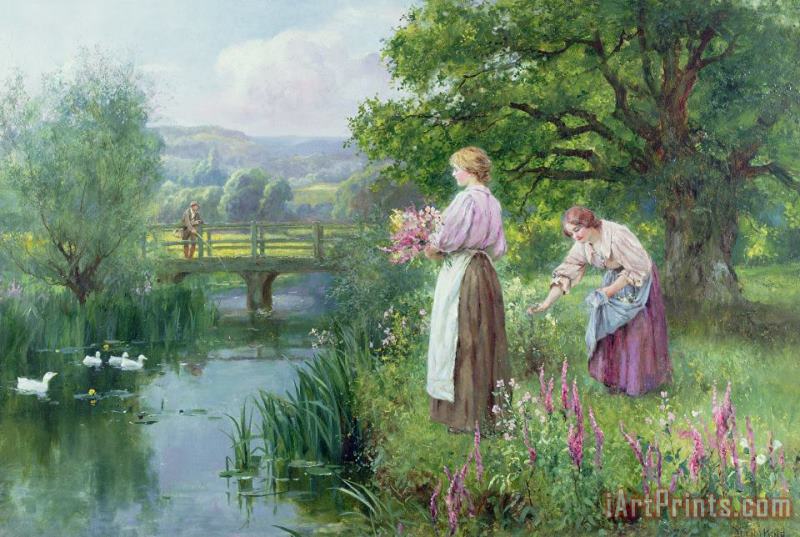 Henry John Yeend King Girls Collecting Flowers Art Painting