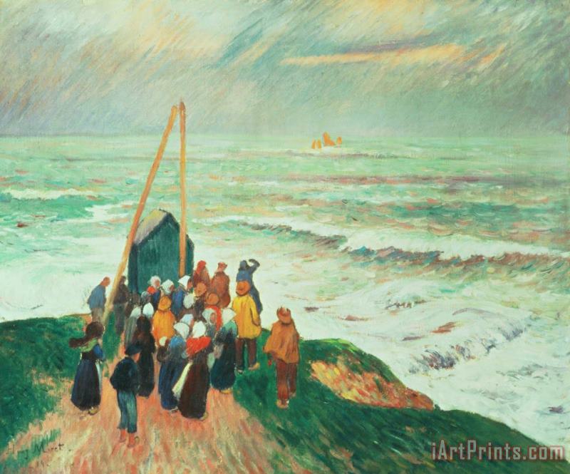 Henry Moret Waiting for the Return of the Fishermen in Brittany Art Painting