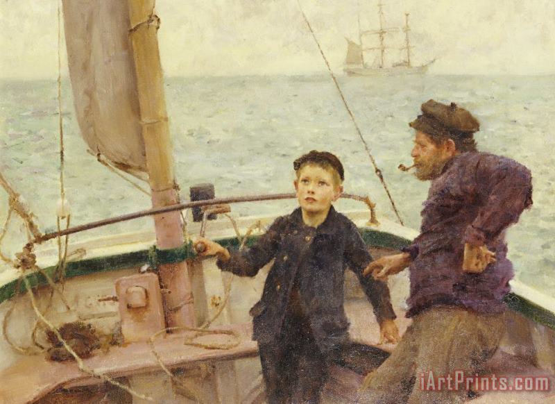 Henry Scott Tuke The Steering Lesson Art Painting