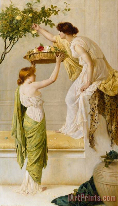 A Basket of Roses - Grecian Girls painting - Henry Thomas Schaefer A Basket of Roses - Grecian Girls Art Print