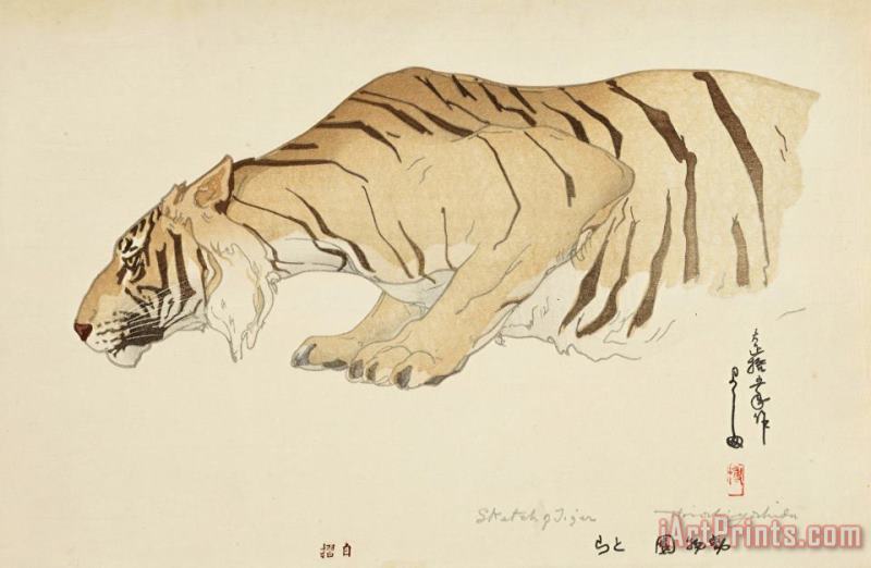 Hiroshi Yoshida Sketch of Tiger (dobutsu En, Tora), From The Zoological Garden Series Art Print
