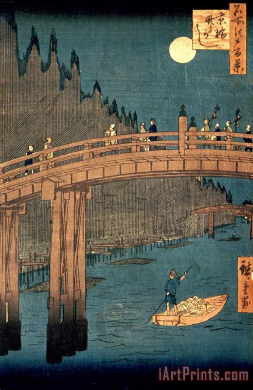 Hiroshige Kyoto bridge by moonlight Art Painting