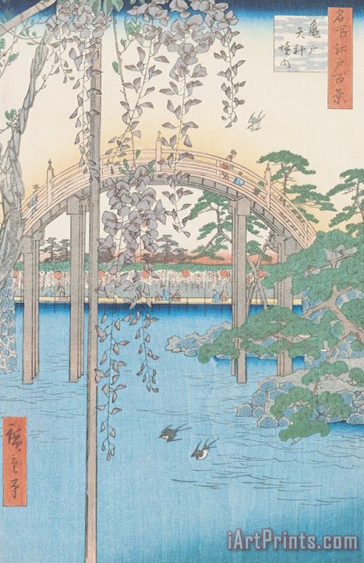 Hiroshige The Bridge with Wisteria Art Painting