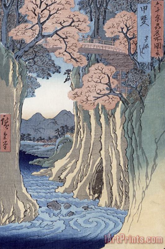 The monkey bridge in the Kai province painting - Hiroshige The monkey bridge in the Kai province Art Print