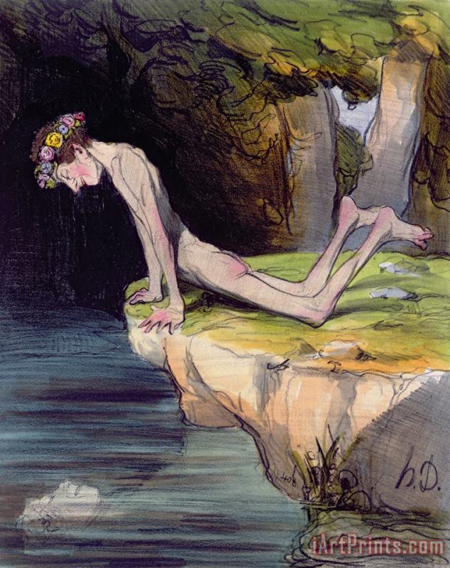 The Beautiful Narcissus painting - Honore Daumier The Beautiful Narcissus Art Print