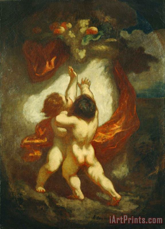 Two Putti Striving for Fruits painting - Honore Daumier Two Putti Striving for Fruits Art Print