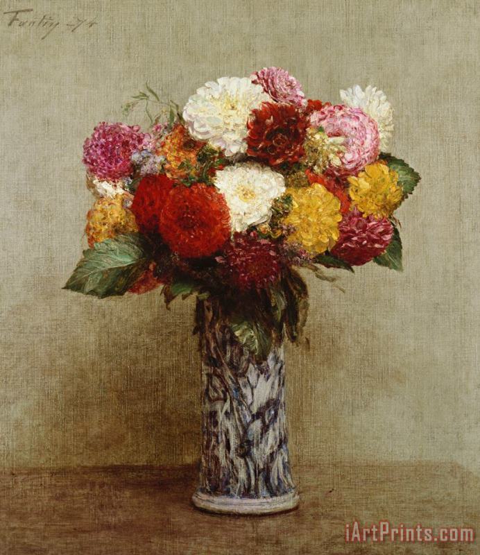 Dahlias in a Chinese Vase painting - Ignace Henri Jean Fantin-Latour Dahlias in a Chinese Vase Art Print