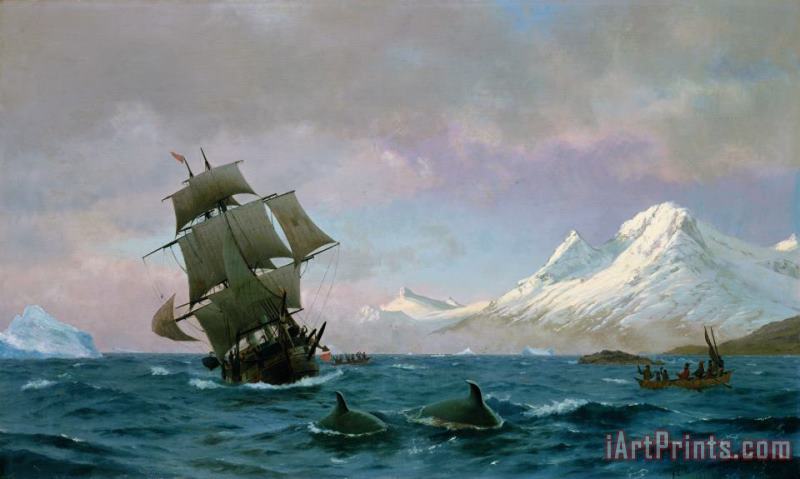 Catching whales painting - J E Carl Rasmussen Catching whales Art Print