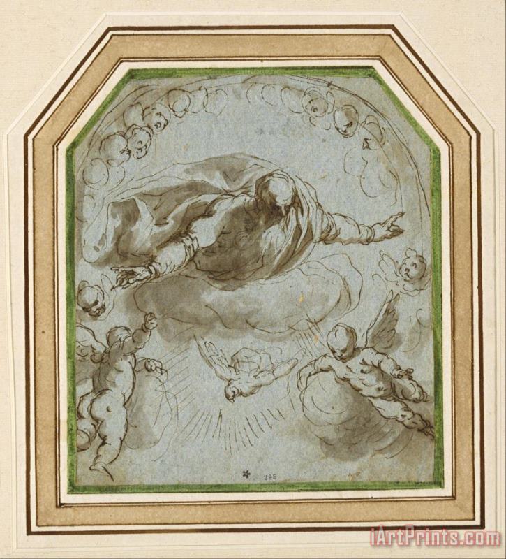 God The Father with The Dove, Two Putti And a Nimbus of Cherubim painting - Jacopo Negretti God The Father with The Dove, Two Putti And a Nimbus of Cherubim Art Print
