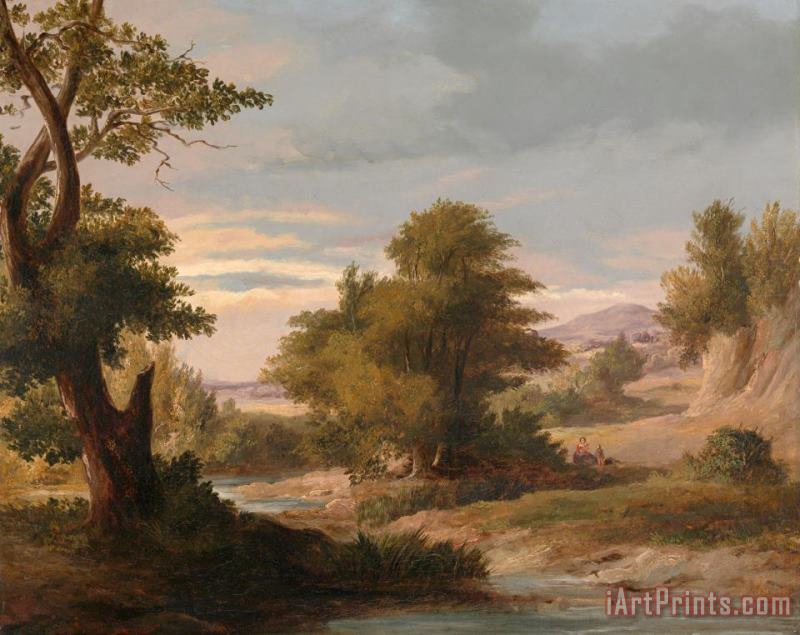 James Arthur O'Connor A Wooded River Landscape with Mother And Child Art Print