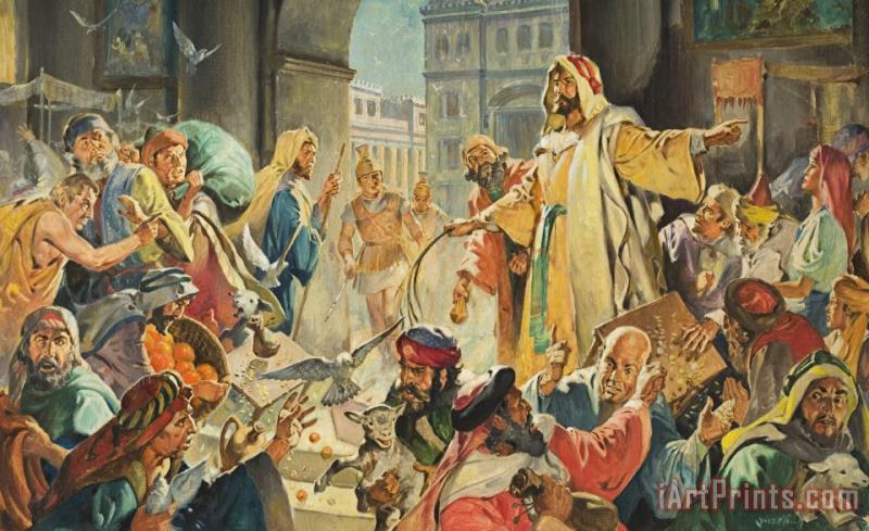 Jesus Removing the Money Lenders from the Temple painting - James Edwin McConnell Jesus Removing the Money Lenders from the Temple Art Print