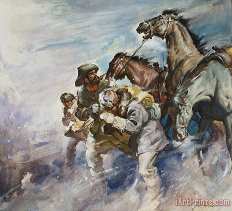 James Edwin McConnell Men and Horses Battling a Storm Art Print