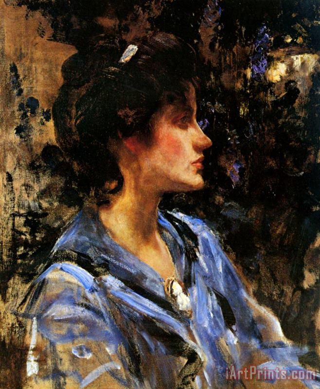 Young Woman in Blue Miss H. Strom painting - James Jebusa Shannon Young Woman in Blue Miss H. Strom Art Print