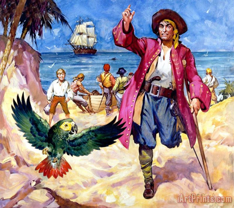 Long John Silver and his Parrot painting - James McConnell Long John Silver and his Parrot Art Print
