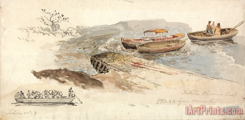 James Ward A Canopied Boat And Two Rowing Boats at a Jetty; Inset Left, a Pencil Study of The Tintern Livestock Art Painting
