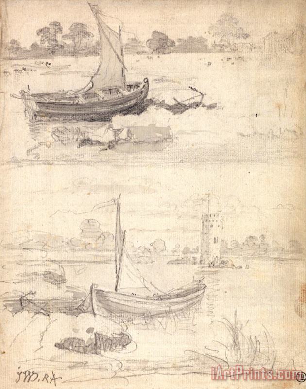 James Ward Studies of Boats on a Riverside Art Print