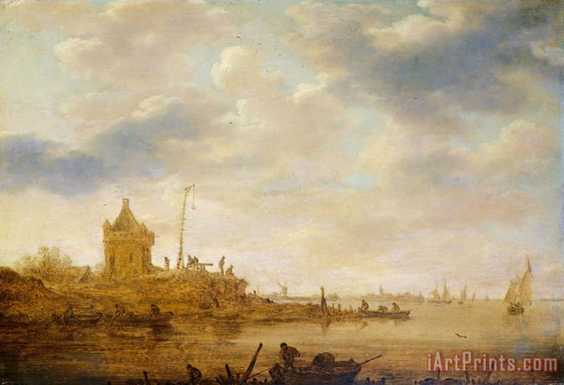 Jan Josefsz Van Goyen River View with Sentry Art Painting