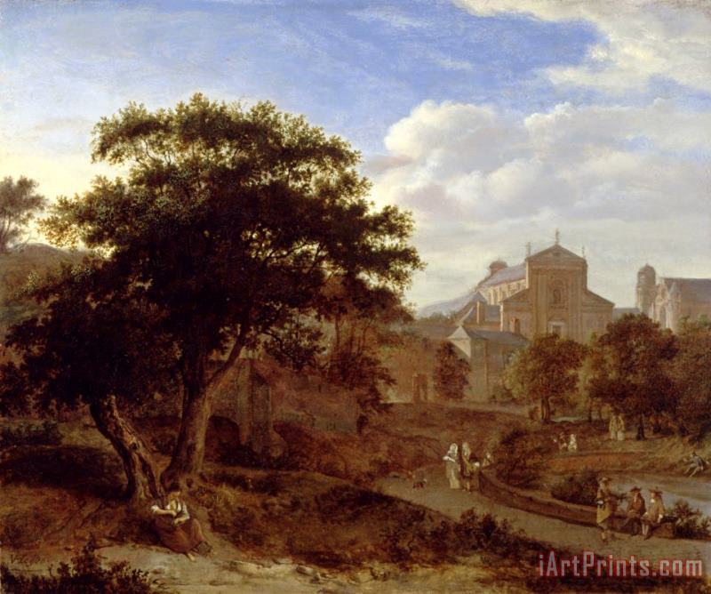 Two Churches And a Town Wall painting - Jan van der Heyden Two Churches And a Town Wall Art Print