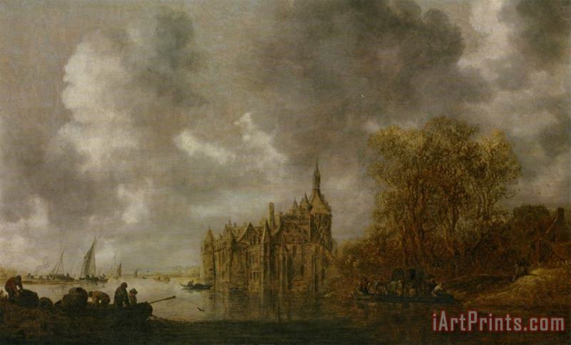 Jan Van Goyen An Extensive River Landscape with Figures Rowing And a Castle Beyond Art Painting