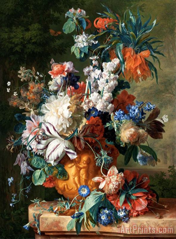 Bouquet of Flowers in an Urn painting - Jan Van Huysum Bouquet of Flowers in an Urn Art Print