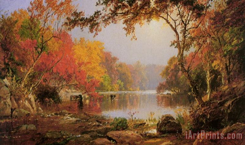 Jasper Francis Cropsey River Landscape in Autumn Art Print