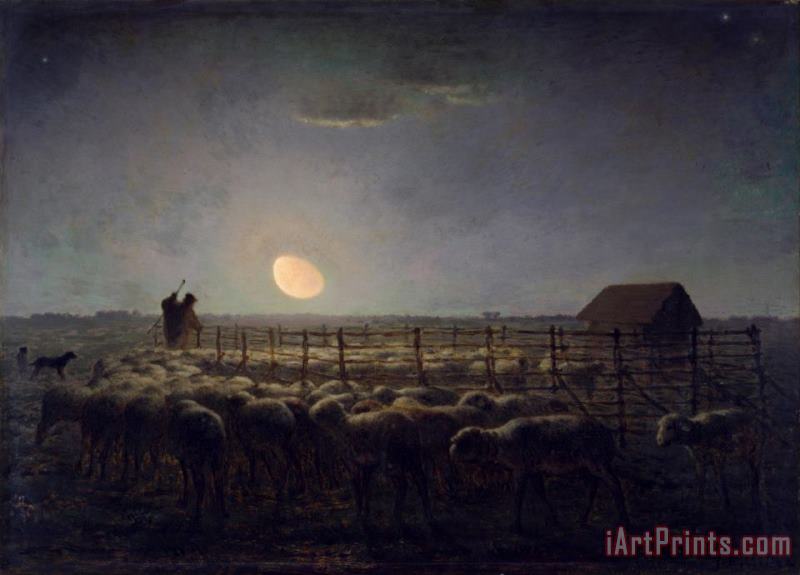 Jean-Francois Millet The Sheepfold, Moonlight Art Painting