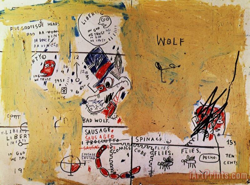 Wolf Sausage painting - Jean-michel Basquiat Wolf Sausage Art Print