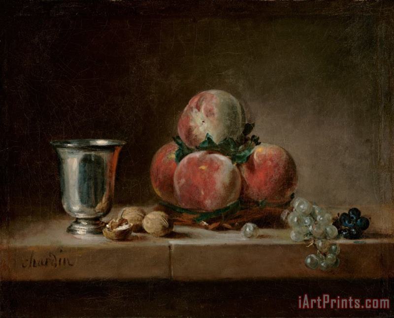 Jean-Simeon Chardin Still Life with Peaches, a Silver Goblet, Grapes, And Walnuts Art Print