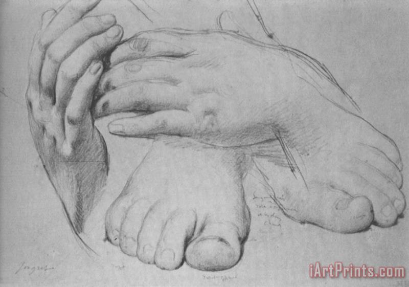 Jean Auguste Dominique Ingres Study of Hands And Feet for The Golden Age Art Print