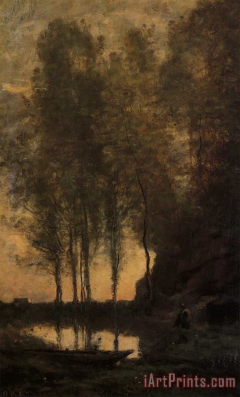 Jean Baptiste Camille Corot Le Passeur Attachant Sa Barque Art Painting