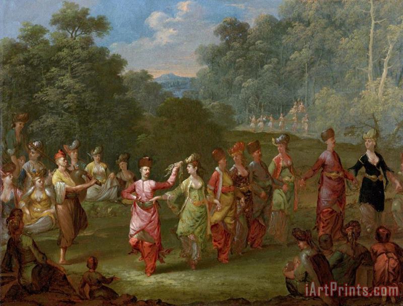 Greek Men And Women Dancing The Khorra painting - Jean Baptiste Vanmour Greek Men And Women Dancing The Khorra Art Print