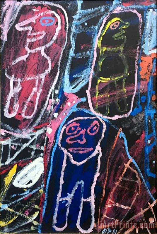Jean Dubuffet Site Avec 3 Personnages I, 1981 Art Painting
