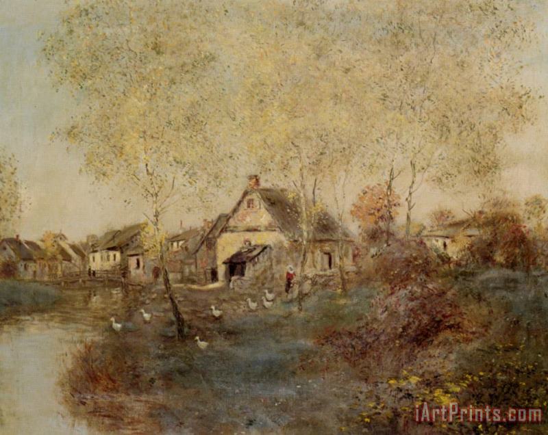 Jean Francois Raffaelli Feeding The Ducks Along The Canal Art Print
