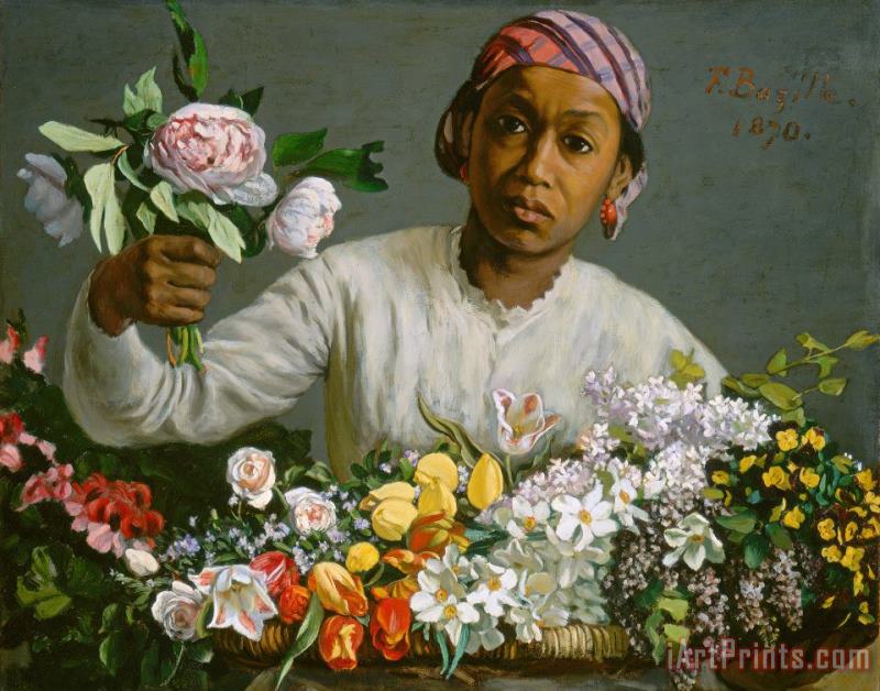 Jean Frederic Bazille Young Woman With Peonies Art Painting