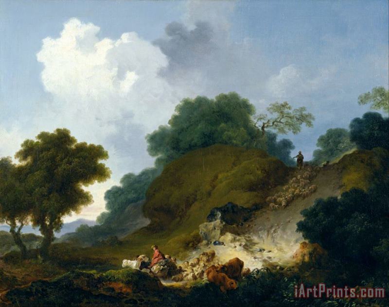 Landscape with Shepherds And Flock of Sheep painting - Jean Honore Fragonard Landscape with Shepherds And Flock of Sheep Art Print