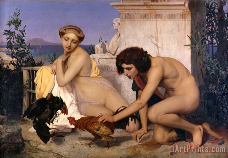 Young Greeks Attending a Cock Fight painting - Jean Leon Gerome Young Greeks Attending a Cock Fight Art Print
