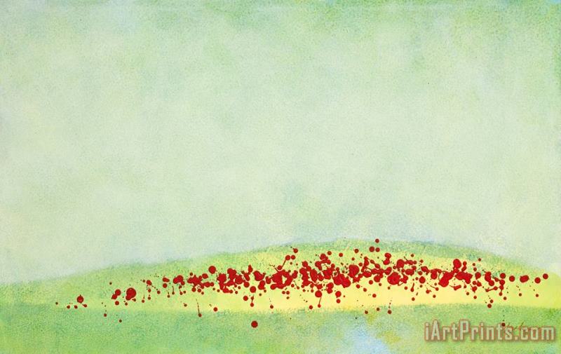 Green Field Red Flowers painting - Jerome Lawrence Green Field Red Flowers Art Print