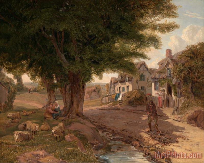 Village Scene (possibly Colickey Green, Essex) painting - Jessica Landseer Village Scene (possibly Colickey Green, Essex) Art Print