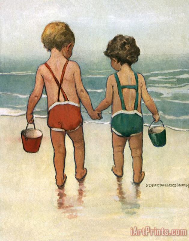 Hand in Hand on The Beach painting - Jessie Willcox Smith Hand in Hand on The Beach Art Print