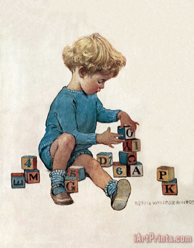 Little Boy Playing with Blocks painting - Jessie Willcox Smith Little Boy Playing with Blocks Art Print